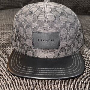 Coach Black Monogram Cap with Leather Brim. Brand new One size fits all! 🔥🔥